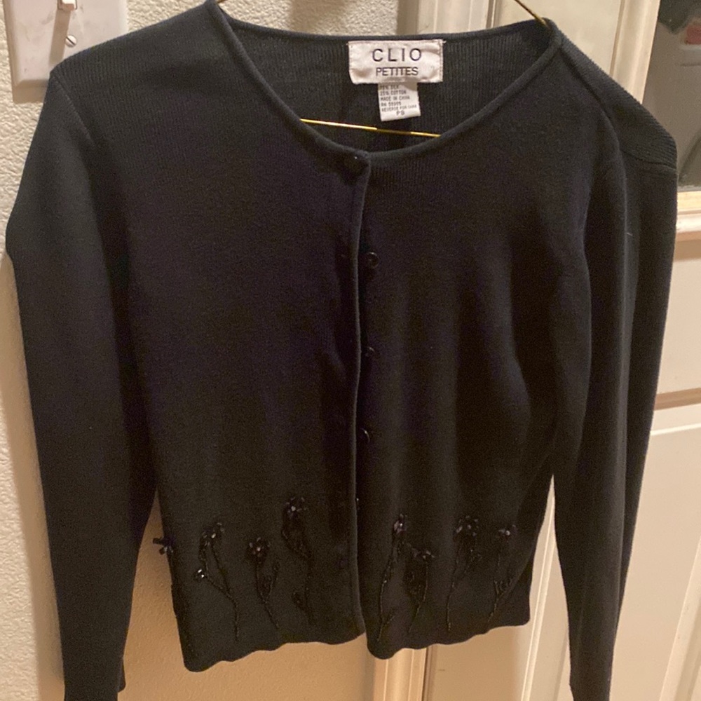 Black cardigan with flower bead design